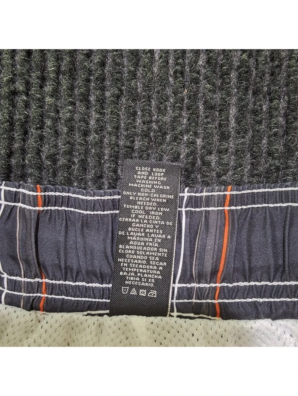 OP Men's Lined Swim Trunks Plaid Pattern Black and Orange Size L